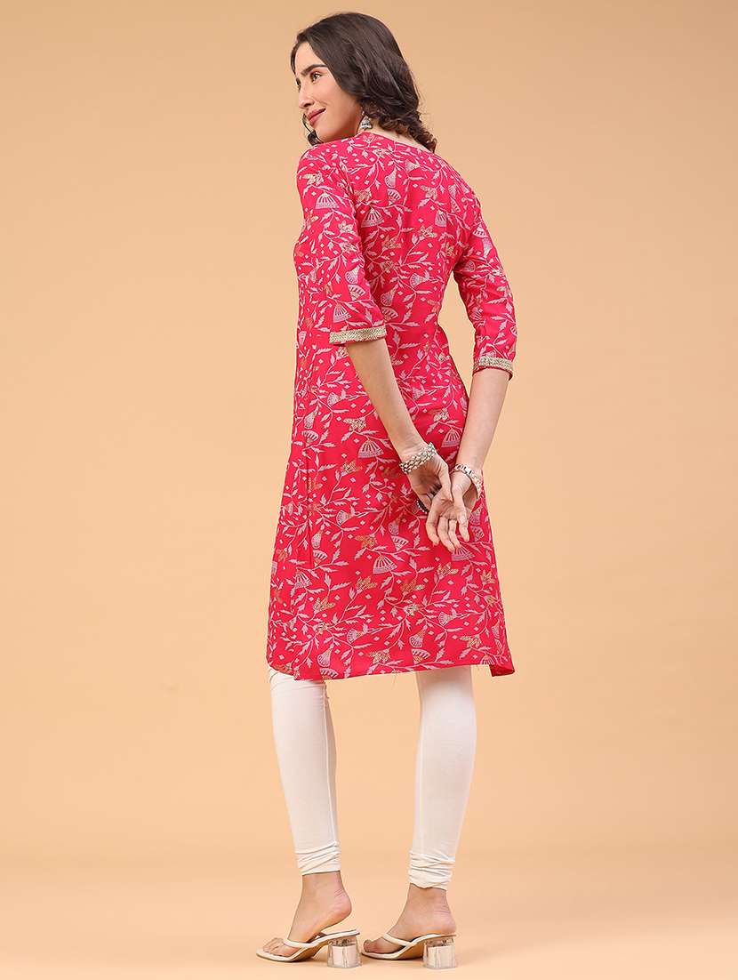 women printed three quarter sleeve straight kurta - 22178101 -  Standard Image - 5