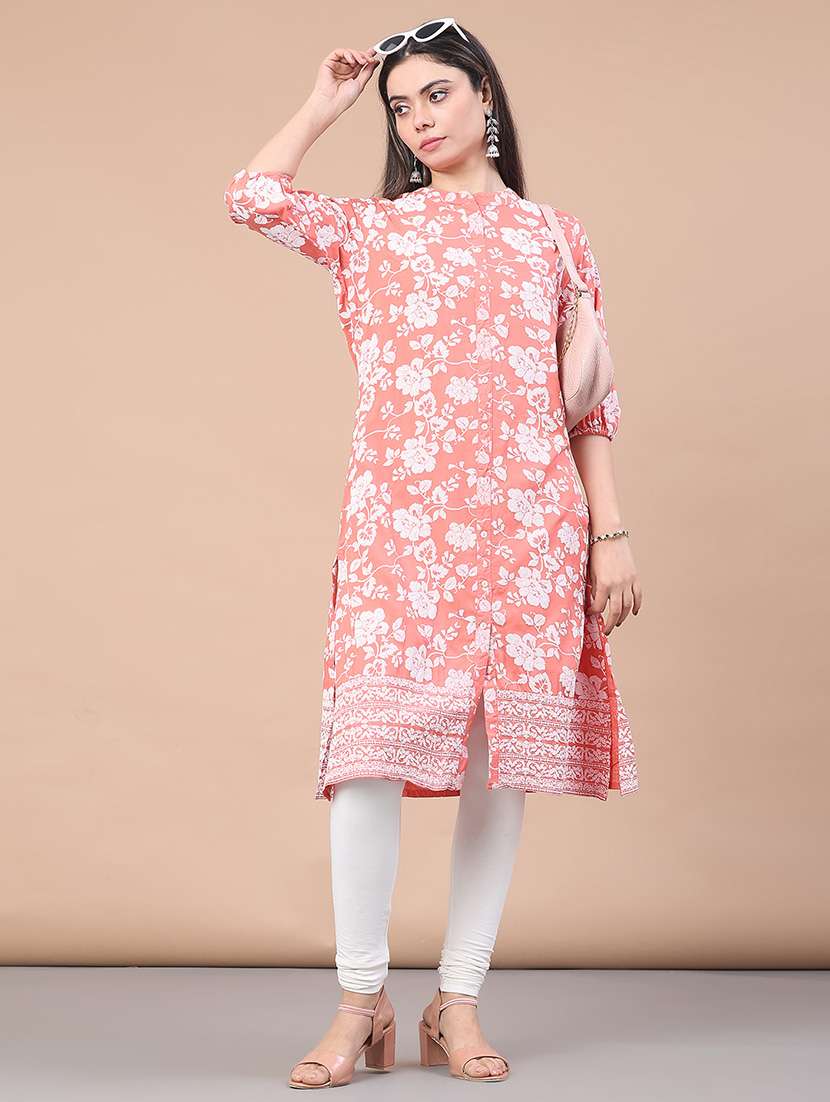 women floral printed three quarter sleeve a-line kurta