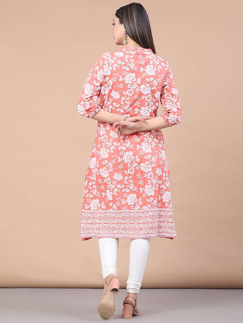 women floral printed three quarter sleeve a-line kurta - 22178145 -  Standard Image - 3