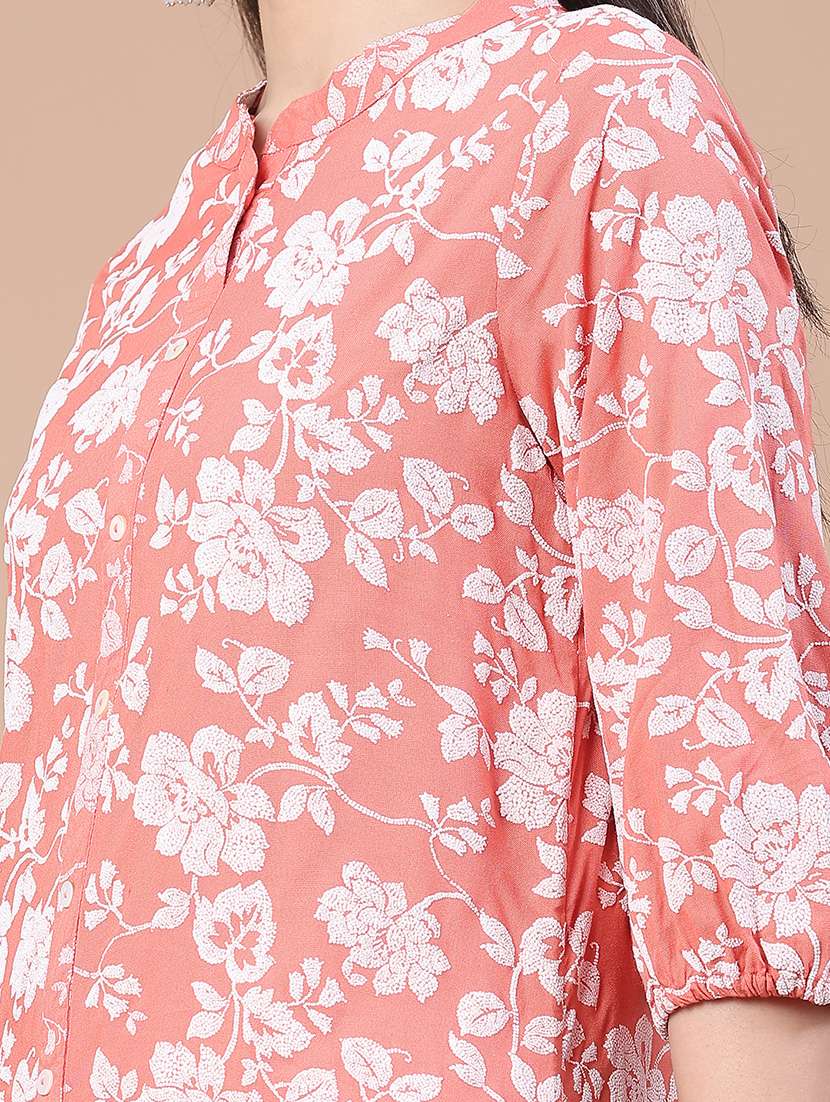 women floral printed three quarter sleeve a-line kurta - 22178145 -  Standard Image - 5