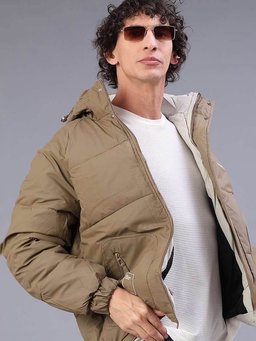 men solid long sleeve puffer jacket