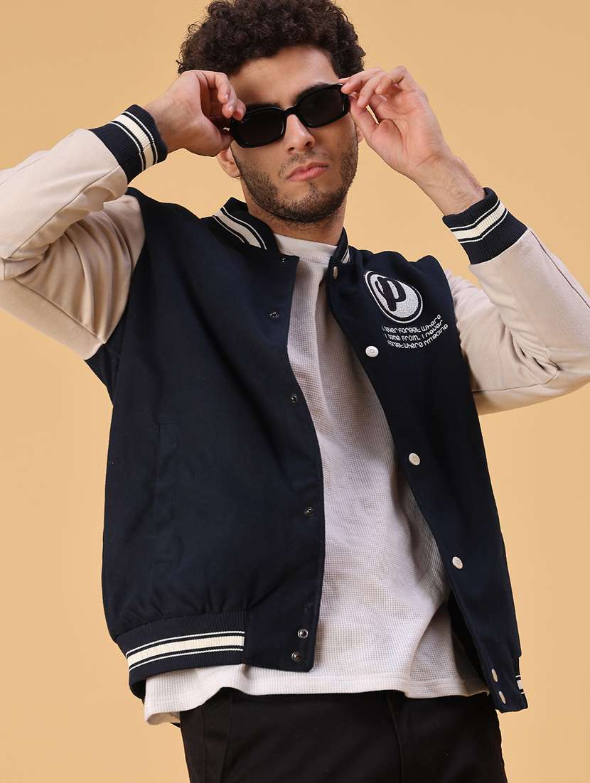 men color block long sleeve varsity jacket