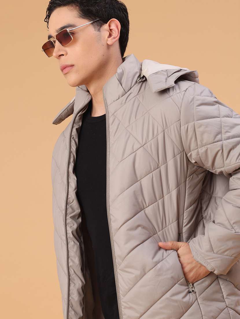 men solid long sleeve puffer jacket