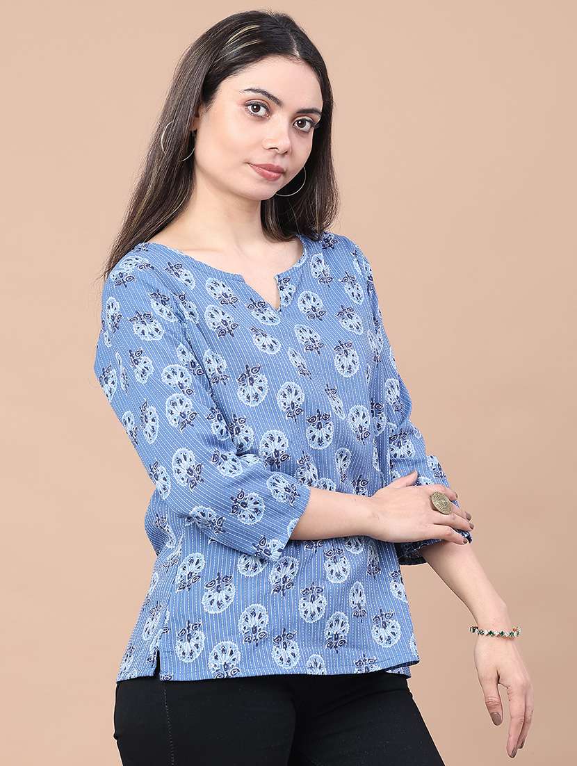women printed three quarter sleeve straight kurti - 22178197 -  Standard Image - 3