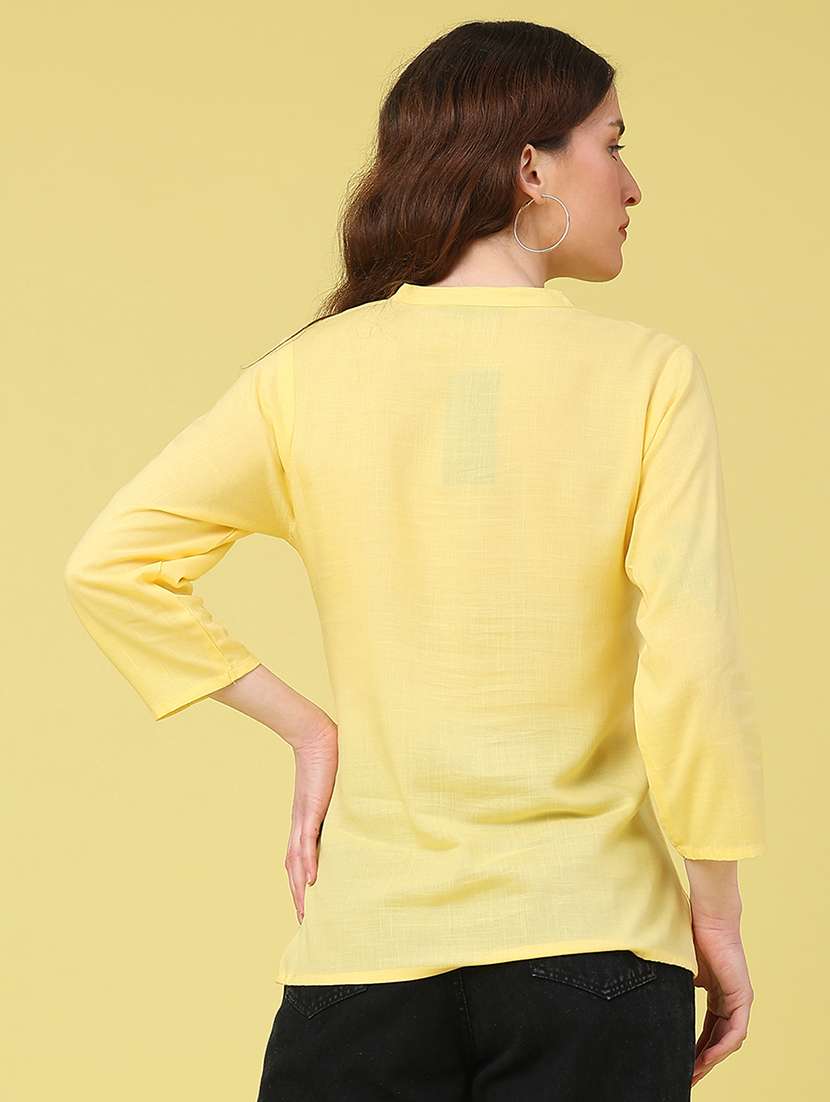 women solid with work three quarter sleeve straight kurti - 22178199 -  Standard Image - 3