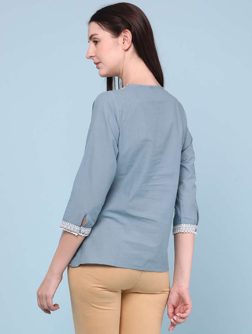 Women Embroidered Three Quarter Sleeves Regular Top - 22178200 -  Standard Image - 3