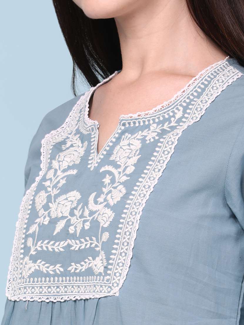Women Embroidered Three Quarter Sleeves Regular Top - 22178200 -  Standard Image - 5