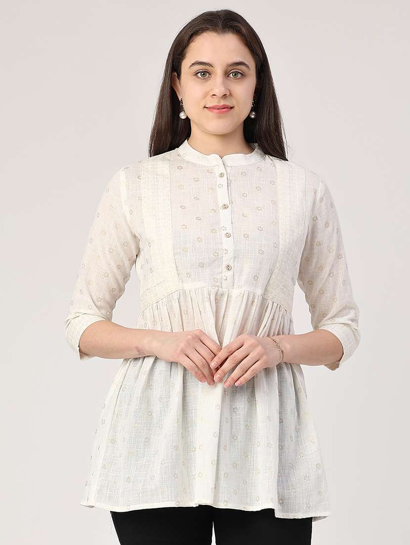women off white cotton flared kurti