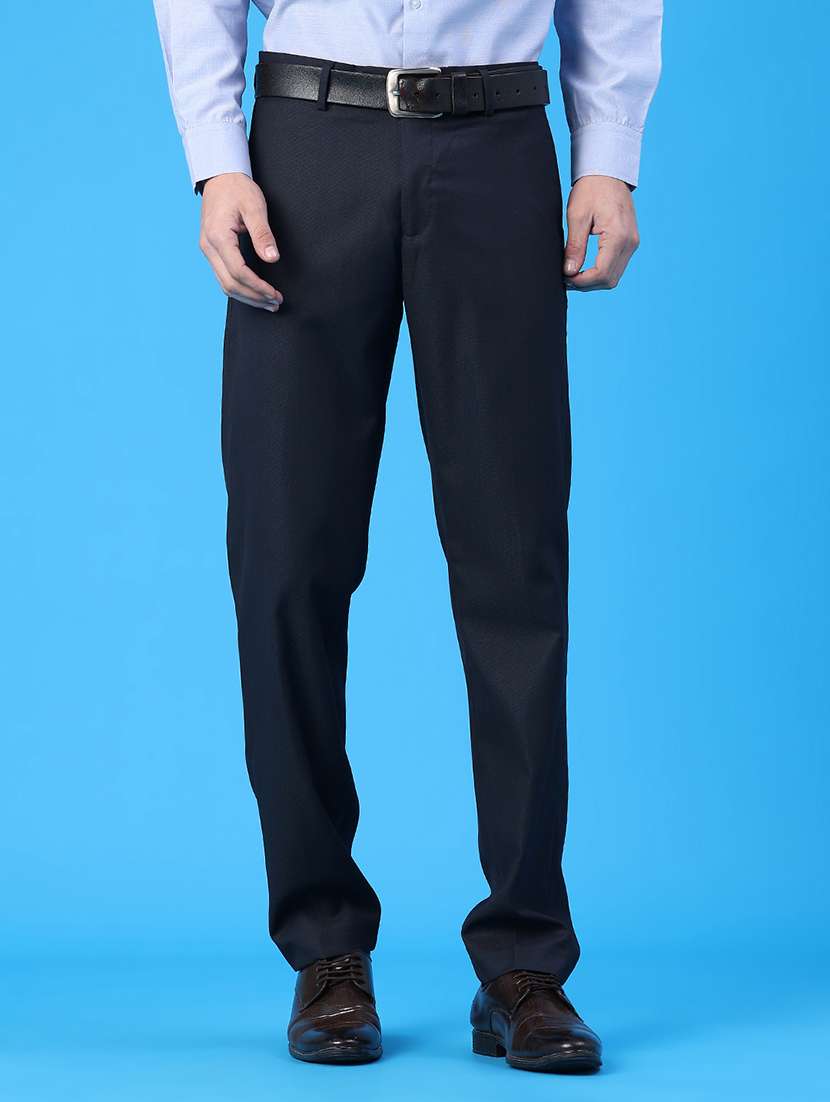 men solid mid rise flat front formal trouser