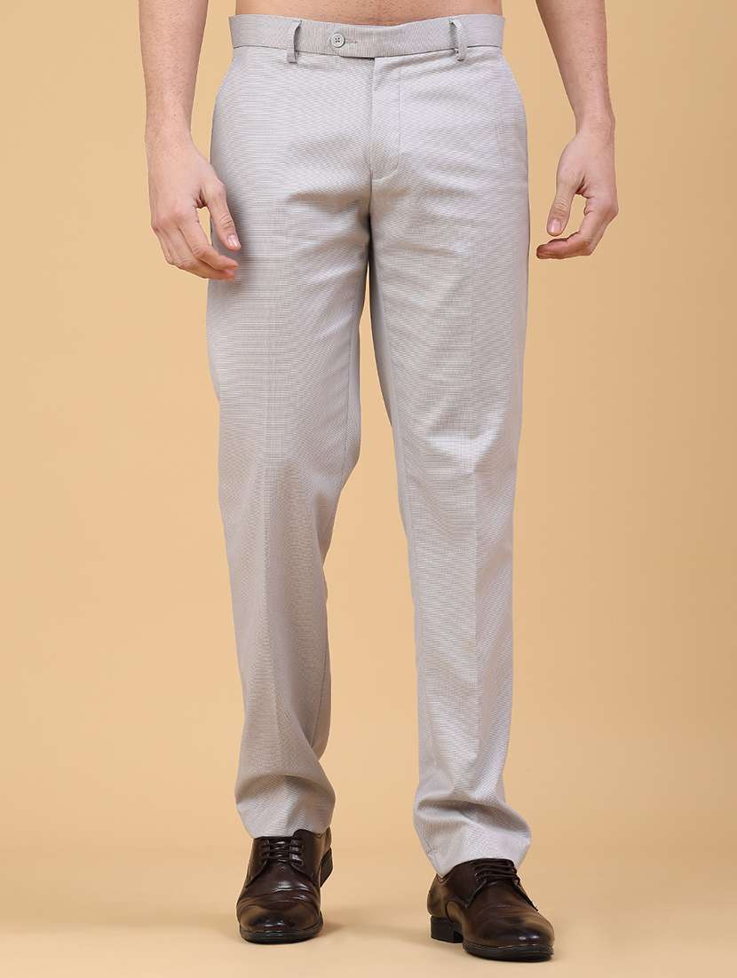 men solid mid rise flat front formal trouser