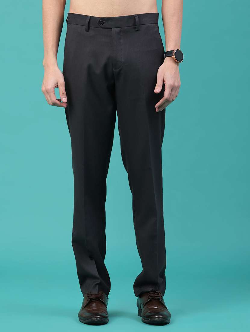 men solid mid rise flat front formal trouser