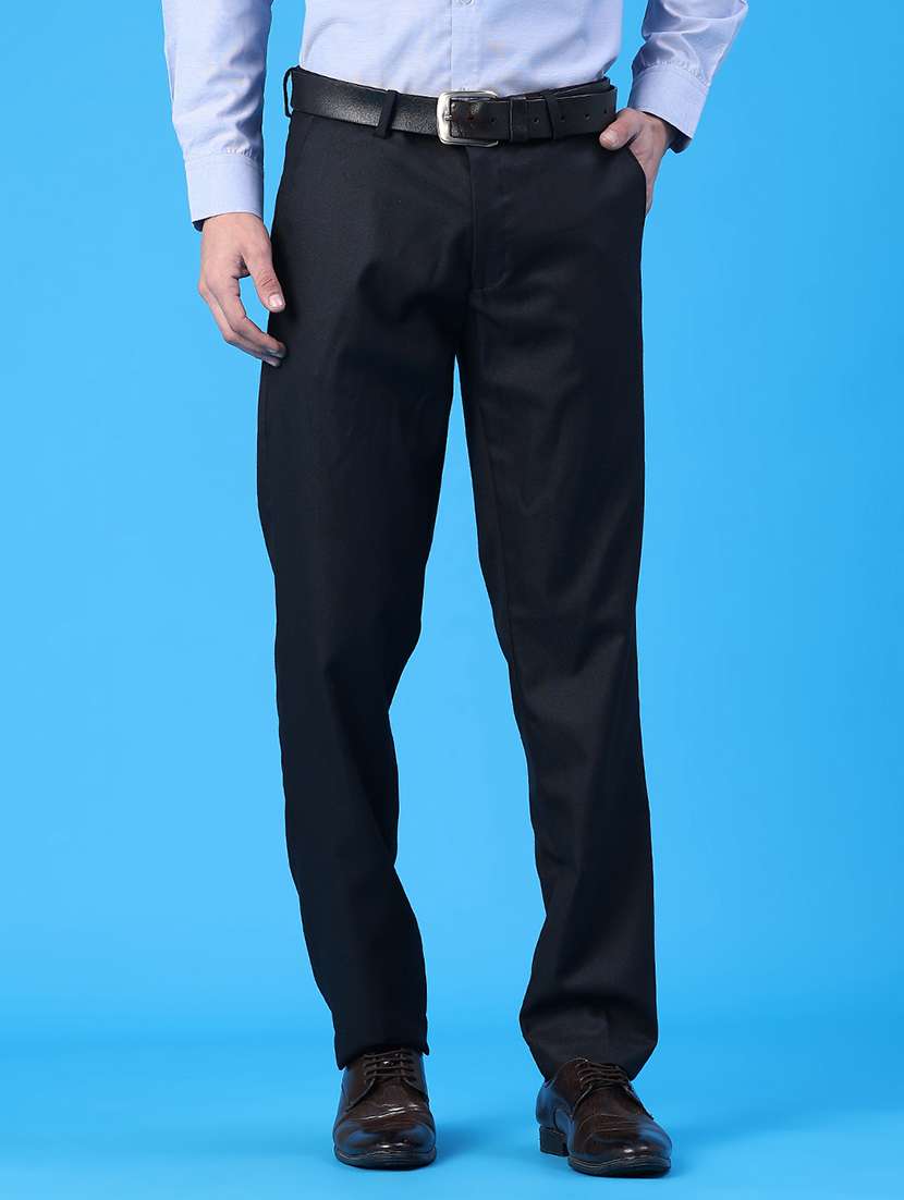 men solid mid rise flat front formal trouser