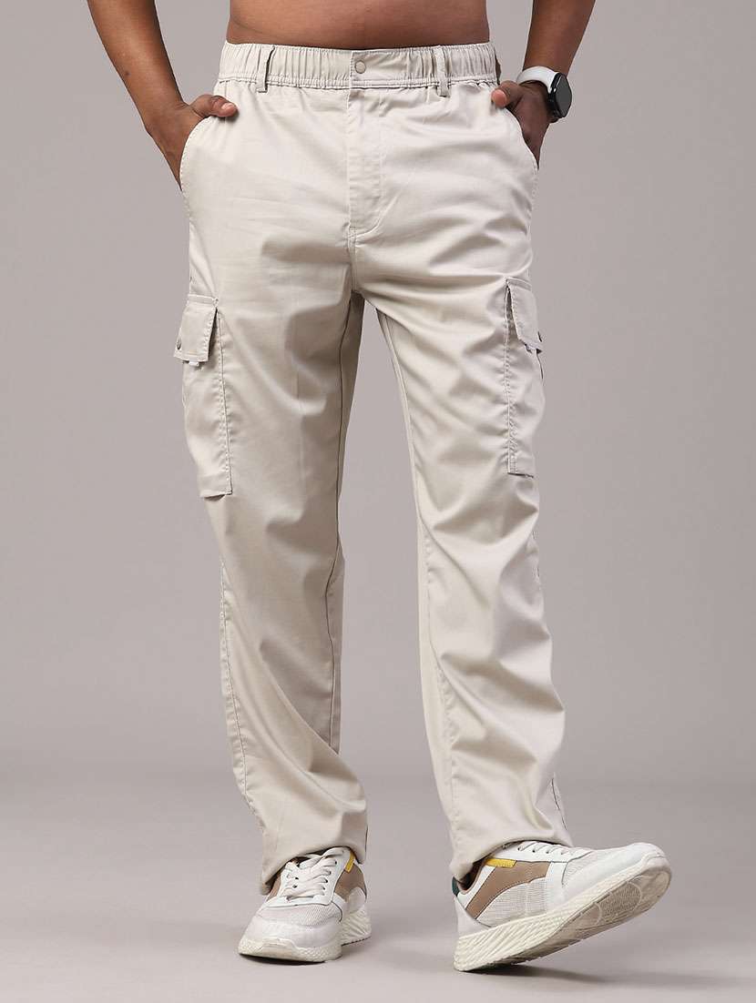 men solid mid rise relaxed fit cargo