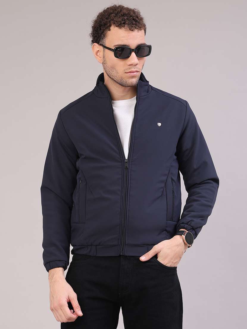 men solid long sleeve insulator bomber jacket