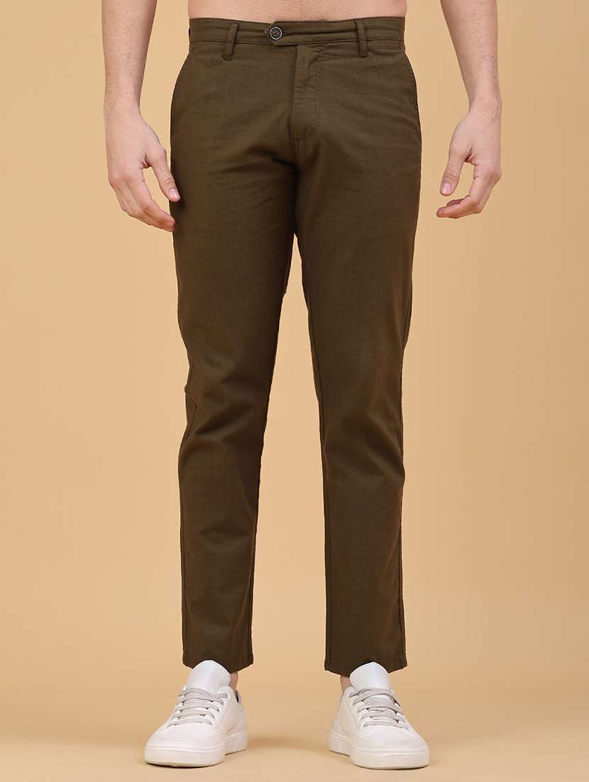 men solid mid rise chinos casual trouser