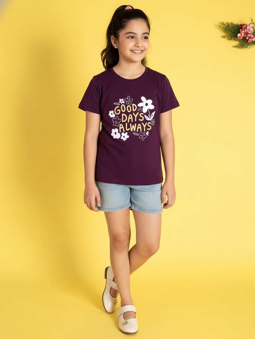 girls maroon cotton tee