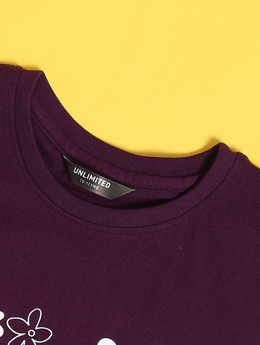 girls maroon cotton tee - 22178260 -  Standard Image - 3