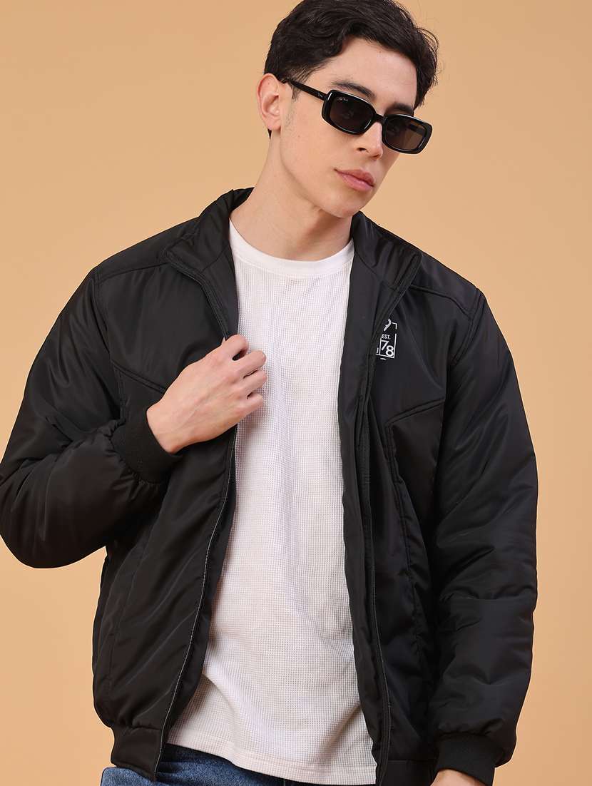 men solid long sleeve lightweight bomber jacket