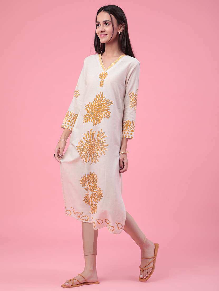 women printed three quarter sleeves straight kurta - 22178277 -  Standard Image - 3