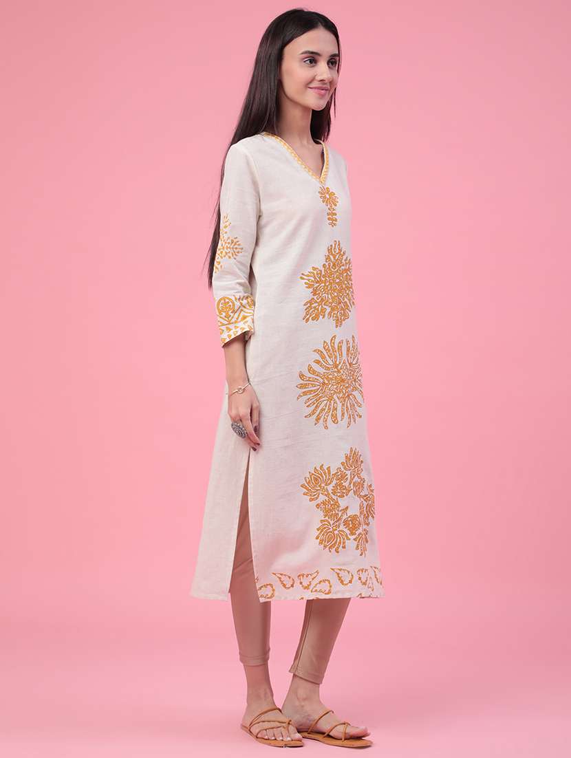 women printed three quarter sleeves straight kurta - 22178277 -  Standard Image - 5