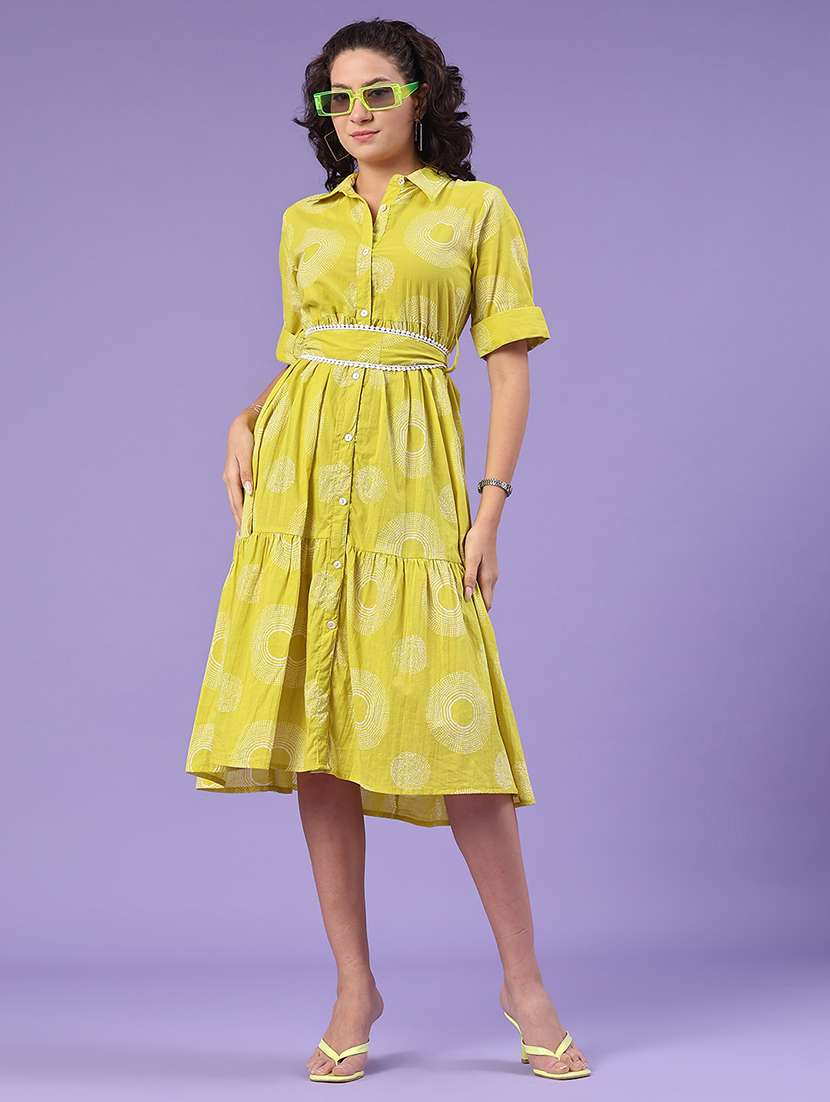 women printed collared tiered dress