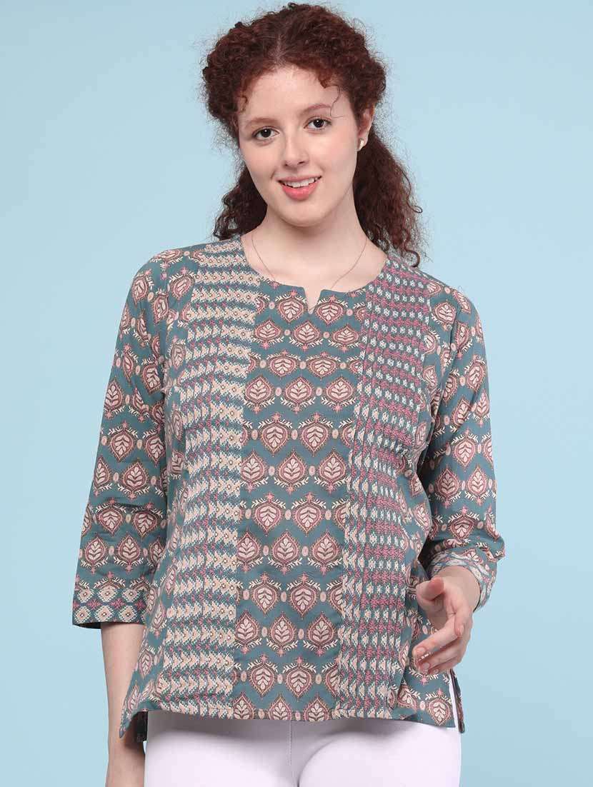 women green cotton straight kurti