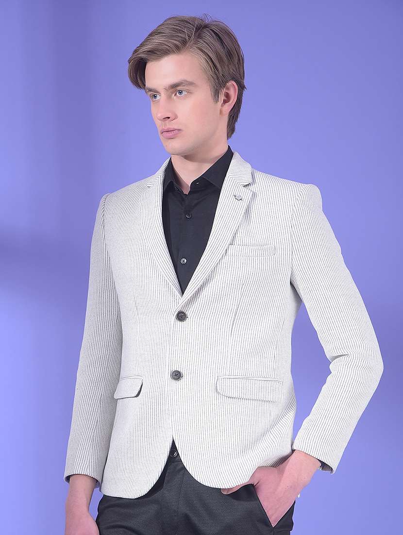 men striped long sleeve single breasted formal blazer - 22178287 -  Standard Image - 3