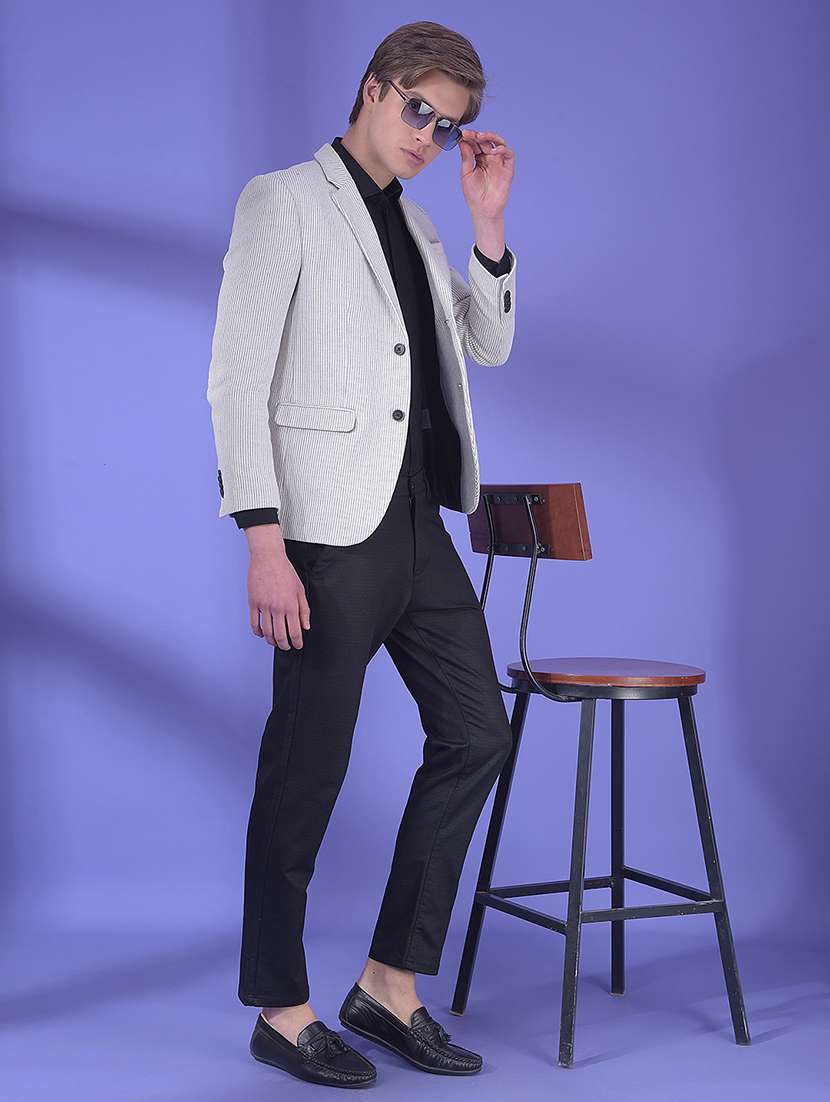 men striped long sleeve single breasted formal blazer - 22178287 -  Standard Image - 5