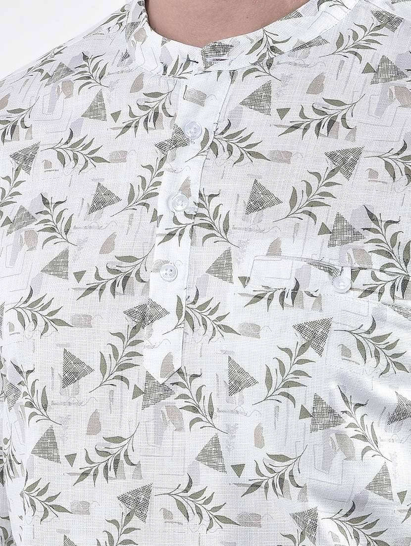 Men Floral Printed Mandarin Neck Short Kurta - 22178292 -  Standard Image - 5