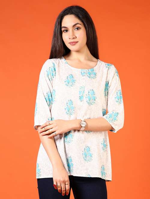 women floral printed three quarter sleeve straight kurti - 22178316 -  Standard Image - 0