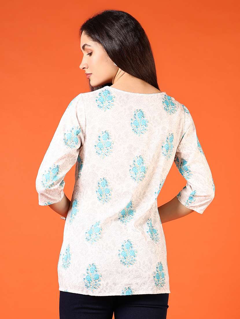 women floral printed three quarter sleeve straight kurti - 22178316 -  Standard Image - 3