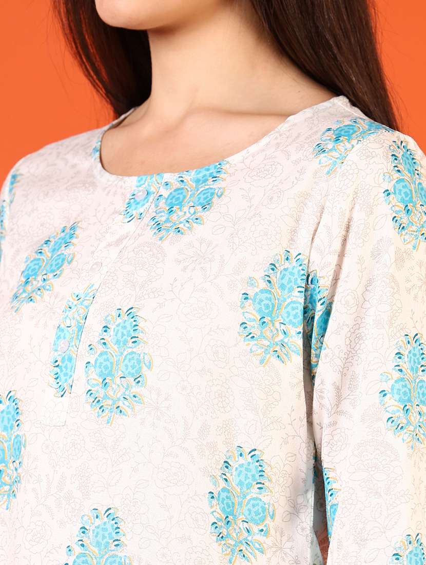 women floral printed three quarter sleeve straight kurti - 22178316 -  Standard Image - 5