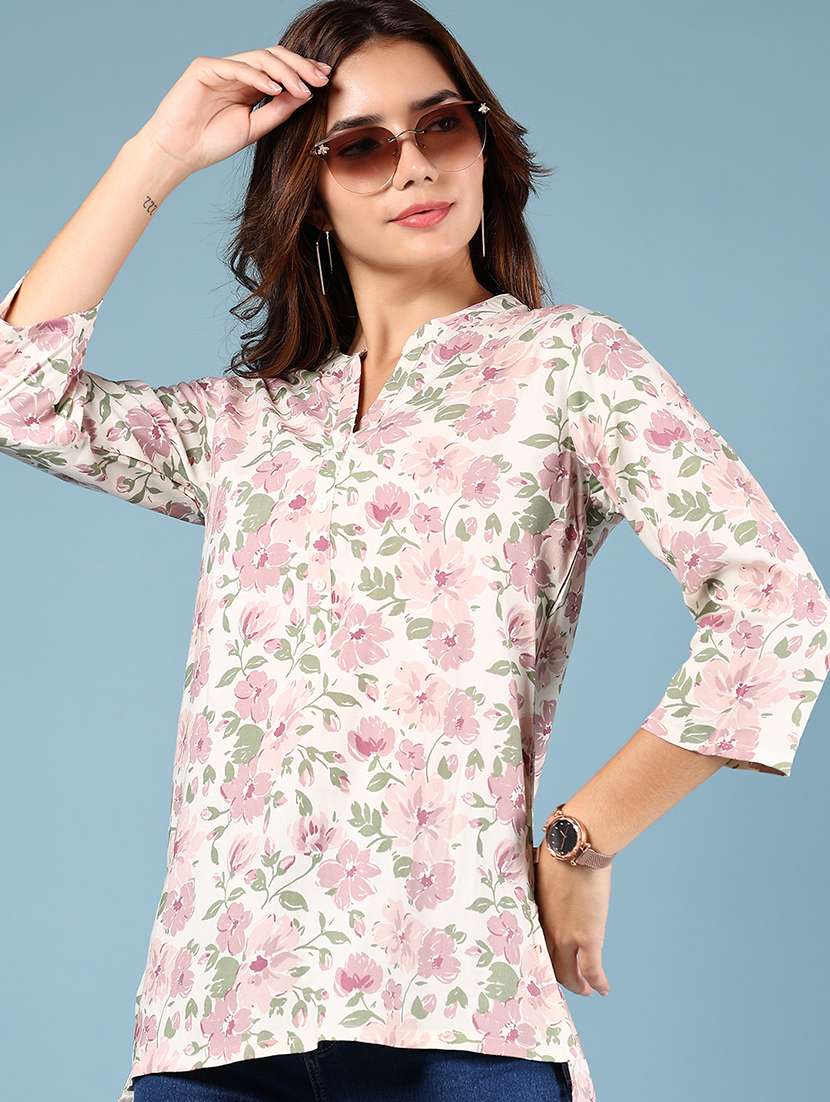 women floral printed three quarter sleeve straight kurti