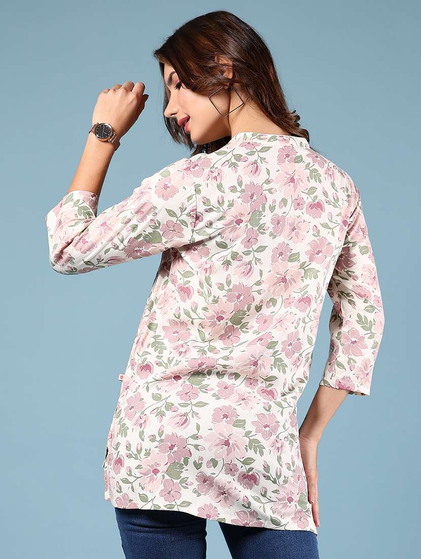 women floral printed three quarter sleeve straight kurti - 22178318 -  Standard Image - 3