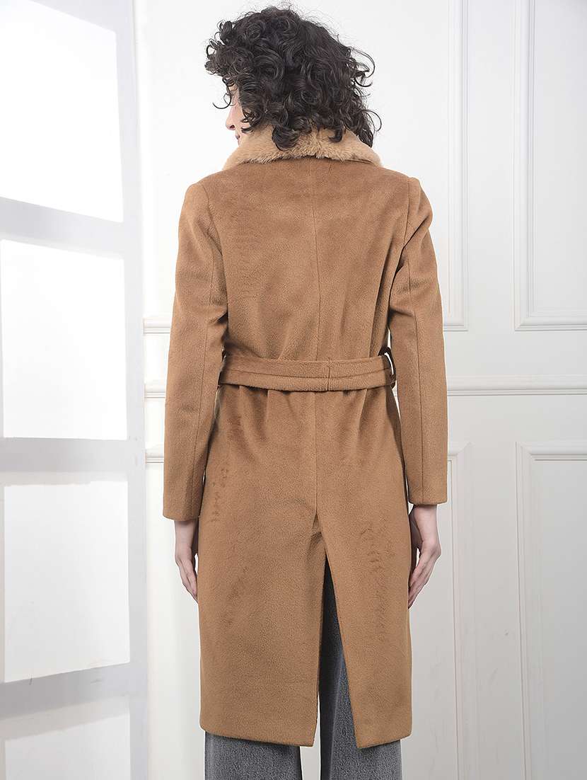 women brown solid long sleeve trench coat - 22178327 -  Standard Image - 3