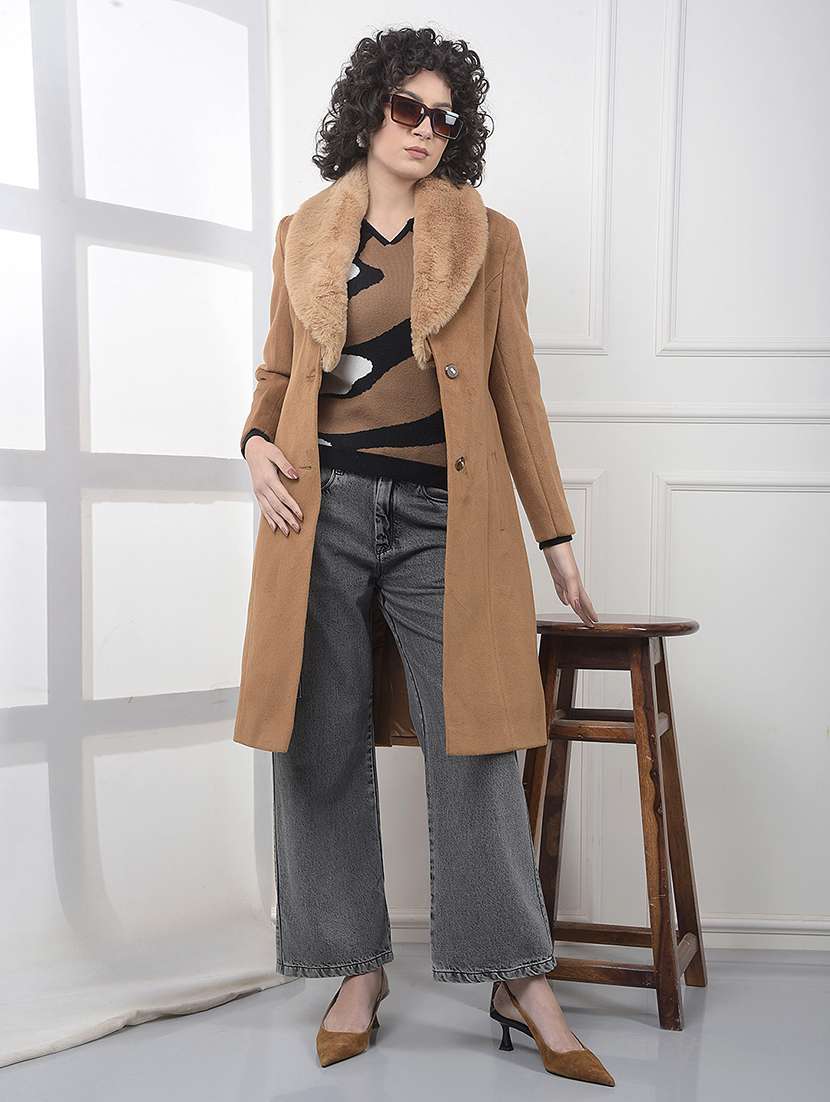 women brown solid long sleeve trench coat - 22178327 -  Standard Image - 5