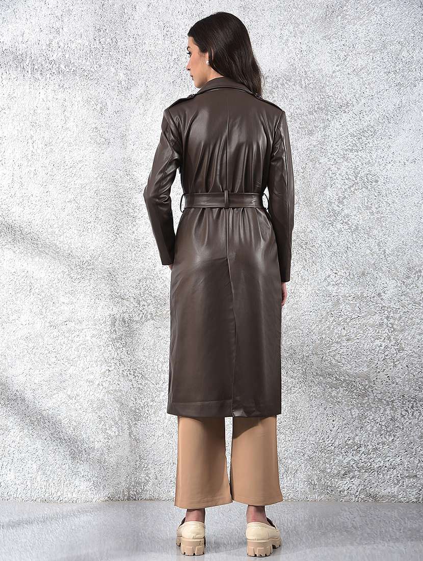 women brown solid long sleeve trench coat - 22178330 -  Standard Image - 3