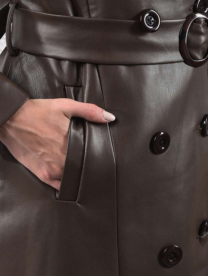 women brown solid long sleeve trench coat - 22178330 -  Standard Image - 5
