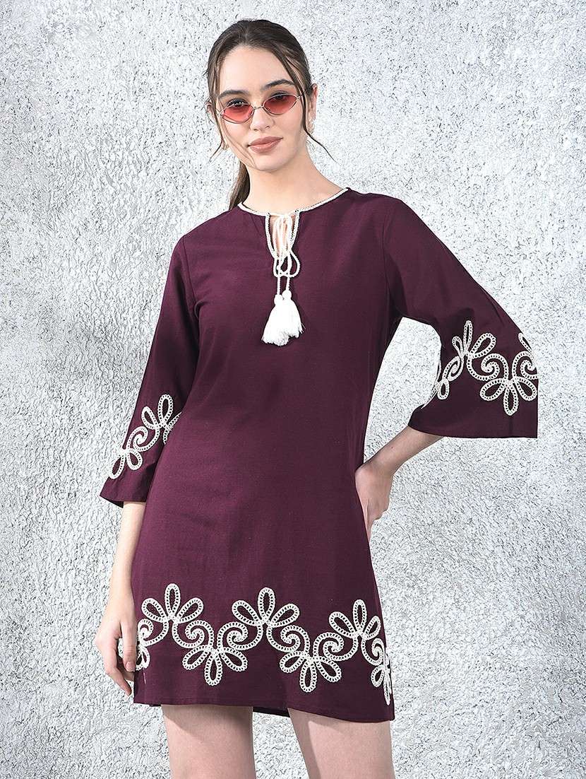 women embroidered bell sleeve a-line dress