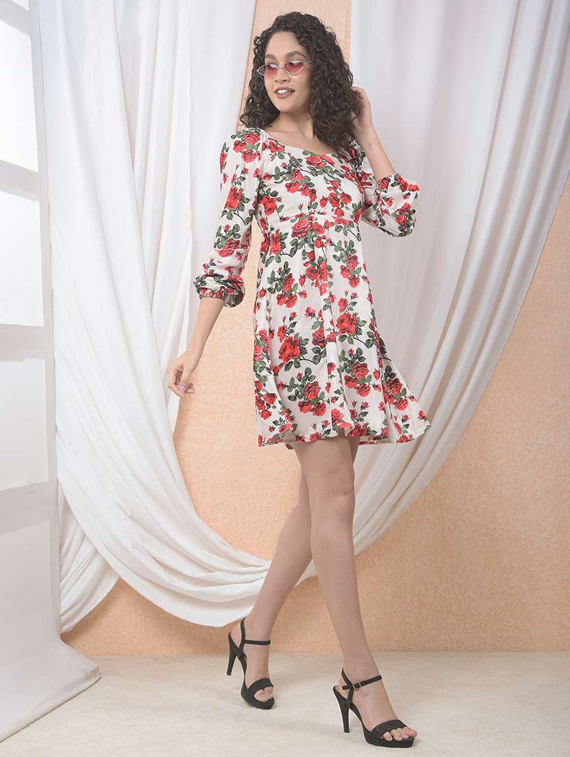 women floral print puff sleeve fit & flared dress - 22178337 -  Standard Image - 5
