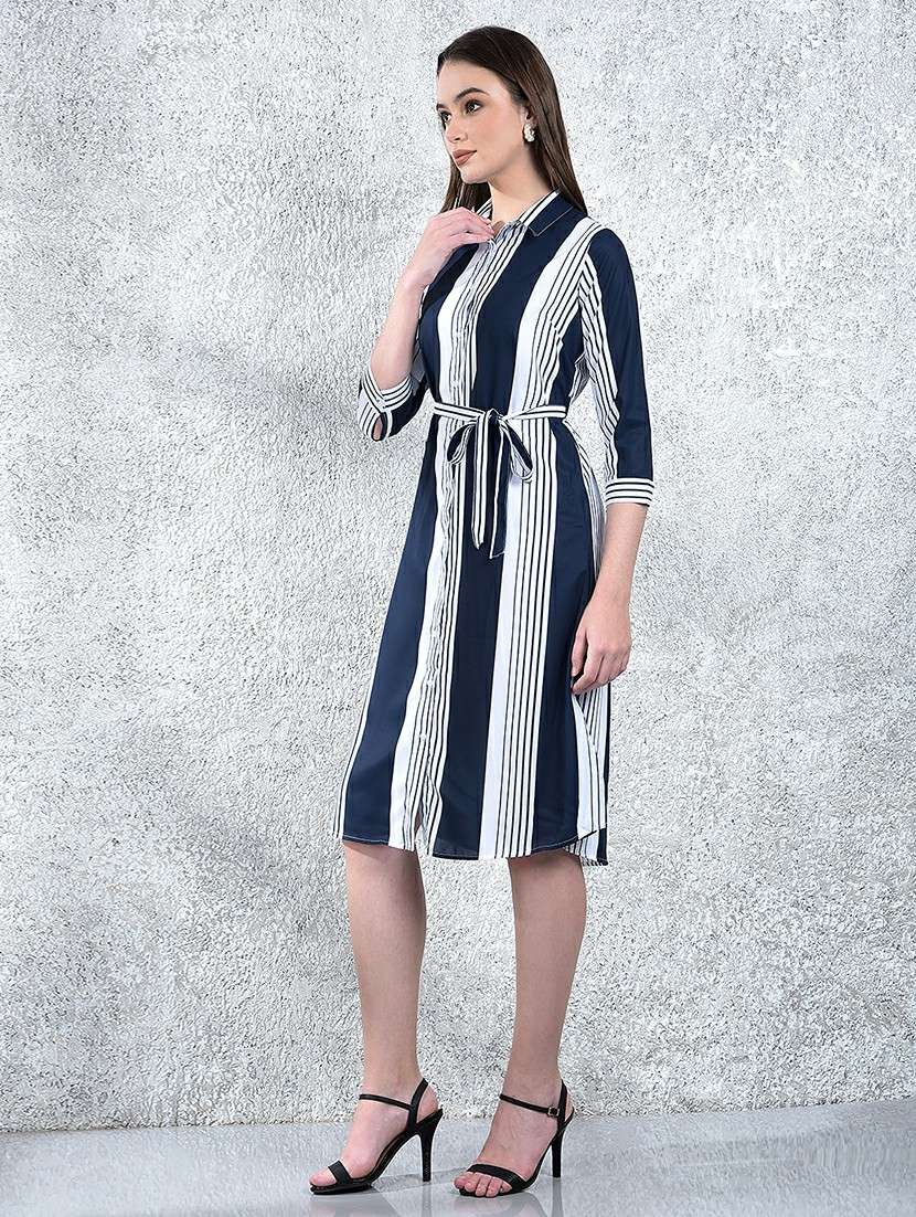 women striped collared three quarter sleeve shirt dress - 22178340 -  Standard Image - 3
