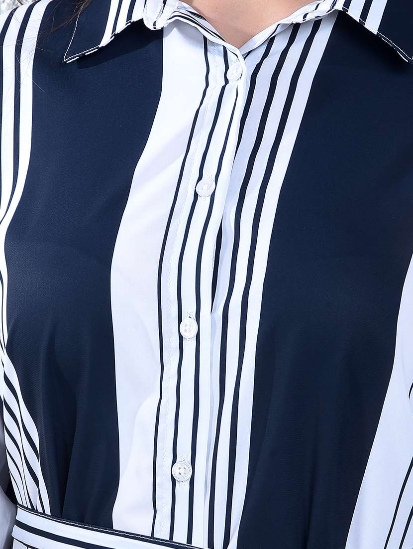 women striped collared three quarter sleeve shirt dress - 22178340 -  Standard Image - 5