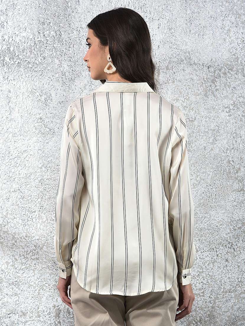 women striped collared long sleeve shirt - 22178349 -  Standard Image - 3
