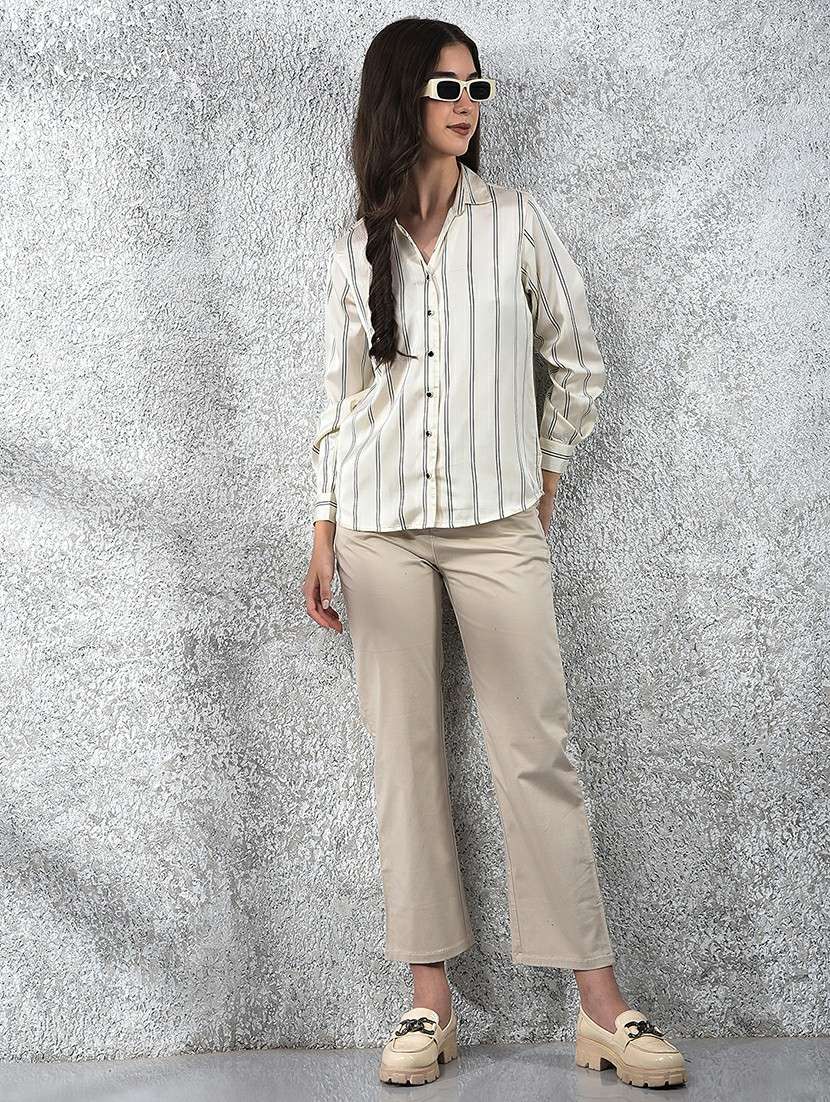 women striped collared long sleeve shirt - 22178349 -  Standard Image - 5