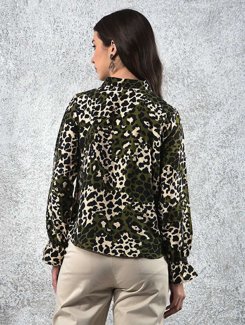 Women Animal Print Collared Long Sleeve Shirt - 22178353 -  Standard Image - 3