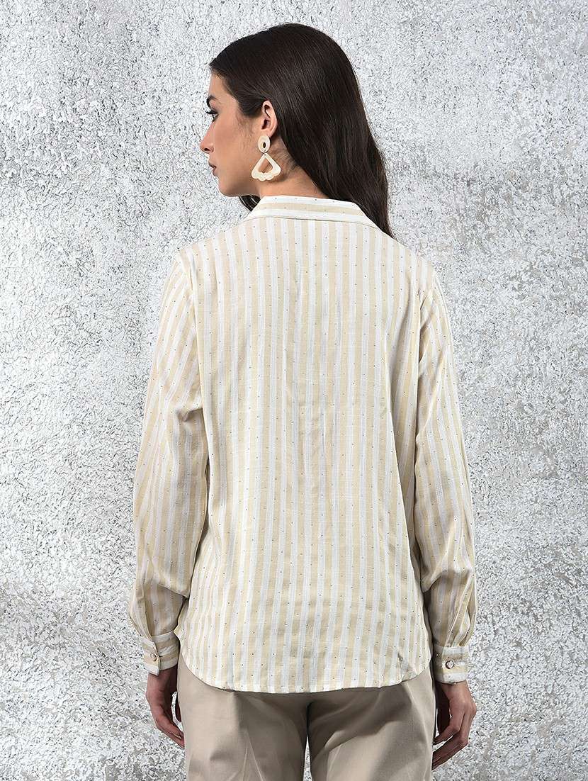 women striped collared long sleeve shirt - 22178354 -  Standard Image - 3