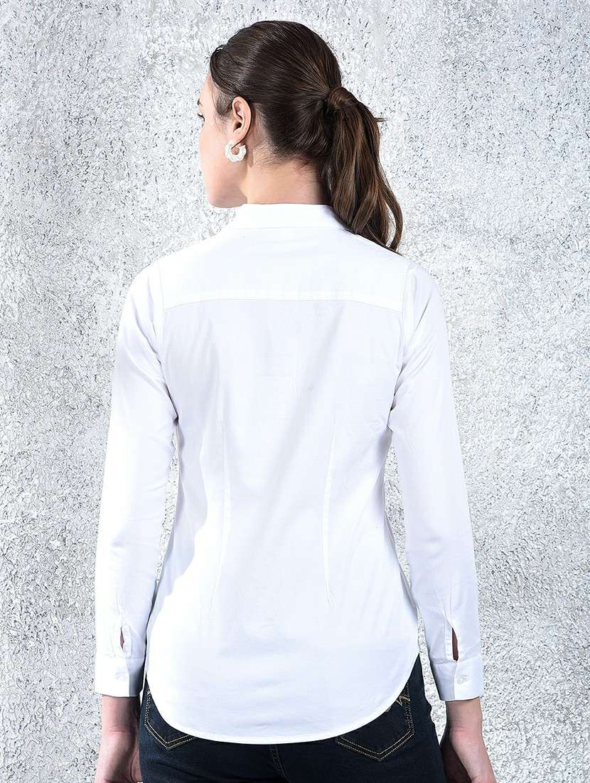 women solid collared long sleeve shirt - 22178361 -  Standard Image - 3