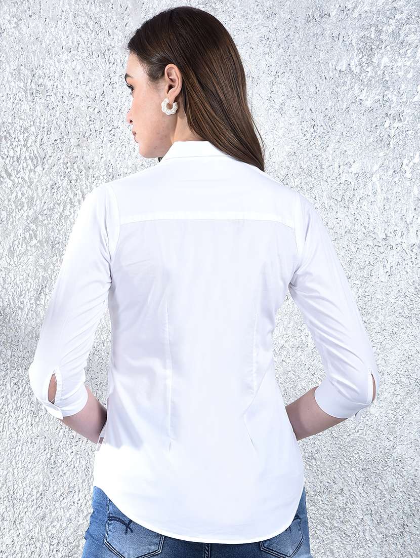 women solid three quarter sleeve shirt - 22178366 -  Standard Image - 3
