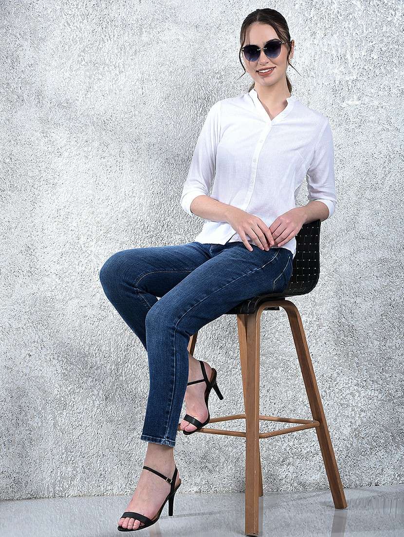 women solid three quarter sleeve shirt - 22178366 -  Standard Image - 5