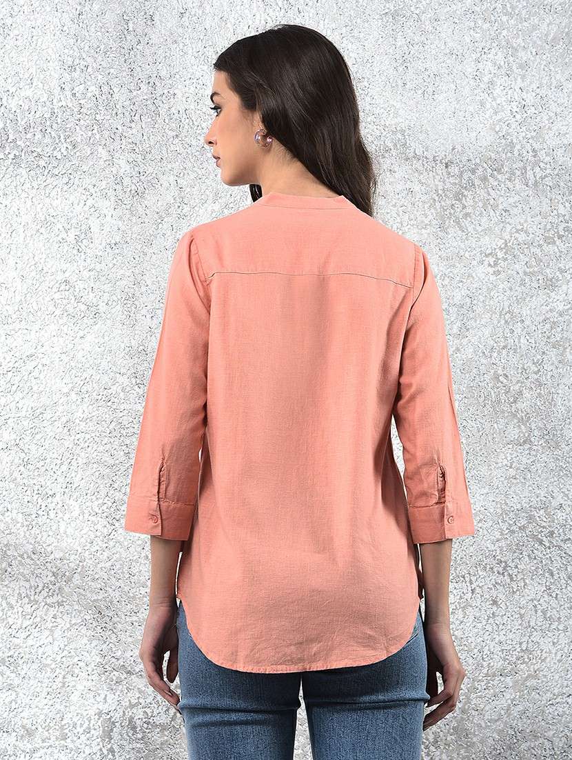 women solid three quarter sleeve shirt - 22178368 -  Standard Image - 3